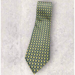 HERMÈS 59 EA Silk Tie FRANCE XL Yellow Blue Geometric W:3.7" EUC